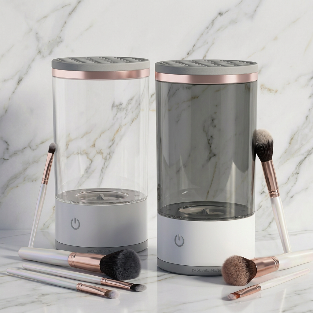 Nettoyeur automatique de pinceaux de maquillage en noir et en blanc